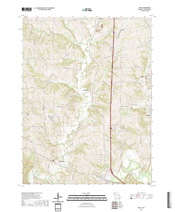 USGS US Topo 7.5-minute map for Tracy MO 2021 Online now