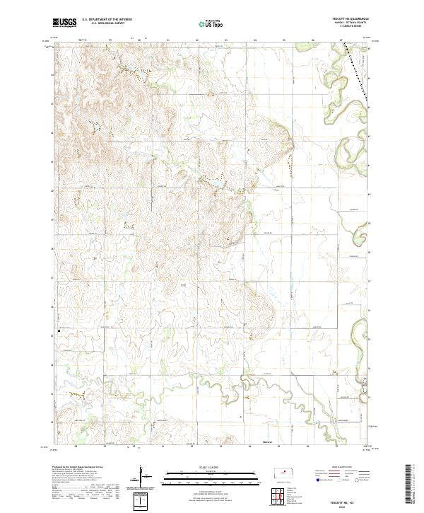 US Topo 7.5-minute map for Tescott NE KS Online now