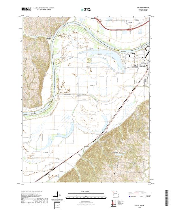 USGS US Topo 7.5-minute map for Halls MOKS 2021 Online