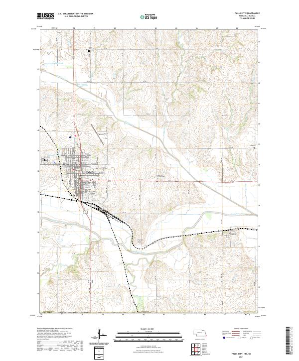 USGS US Topo 7.5-minute map for Falls City NEKS 2021 on Sale