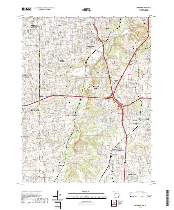 USGS US Topo 7.5-minute map for Grandview MOKS 2021 on Sale