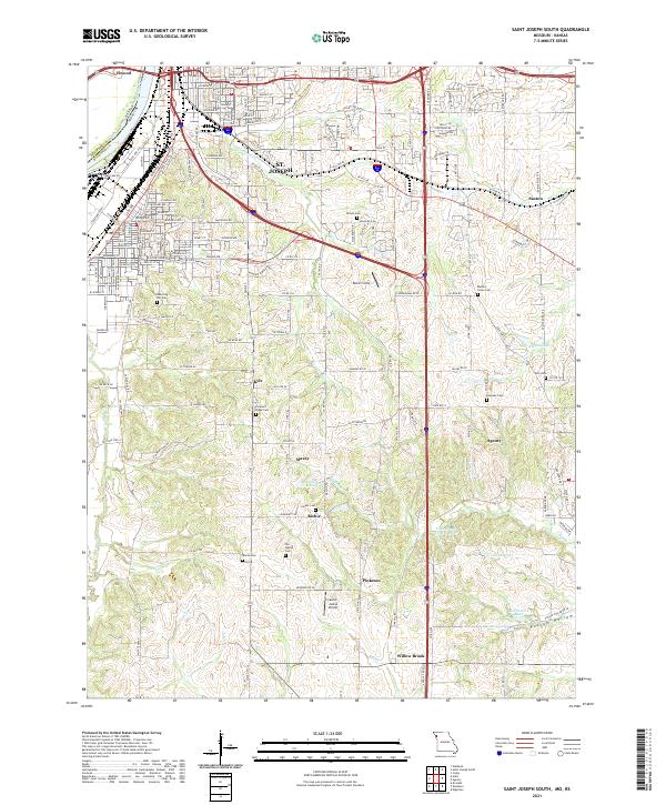 USGS US Topo 7.5-minute map for Saint Joseph South MOKS 2021 Sale