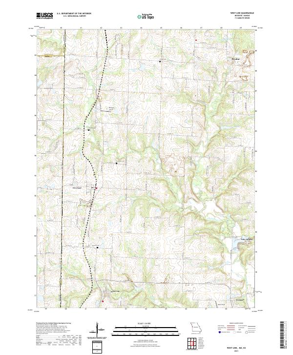 USGS US Topo 7.5-minute map for West Line MOKS 2021 Discount