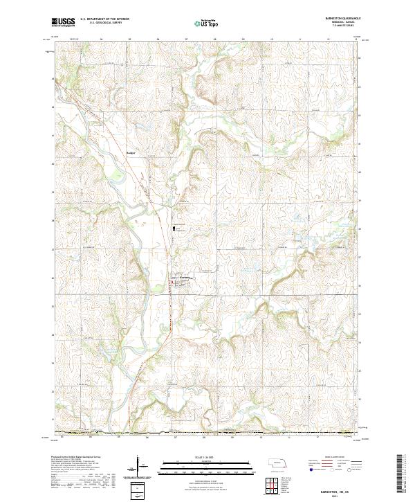 USGS US Topo 7.5-minute map for Barneston NEKS 2021 on Sale