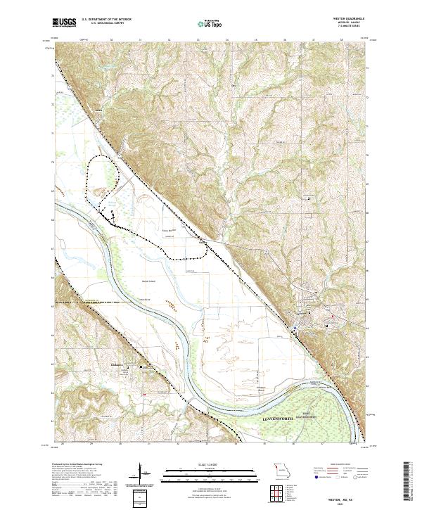 USGS US Topo 7.5-minute map for Weston MOKS 2021 on Sale