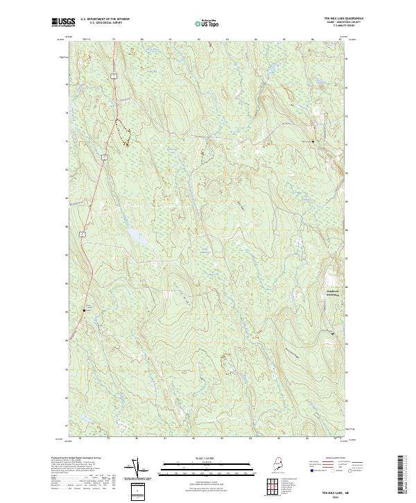 US Topo 7.5-minute map for Ten Mile Lake ME Sale