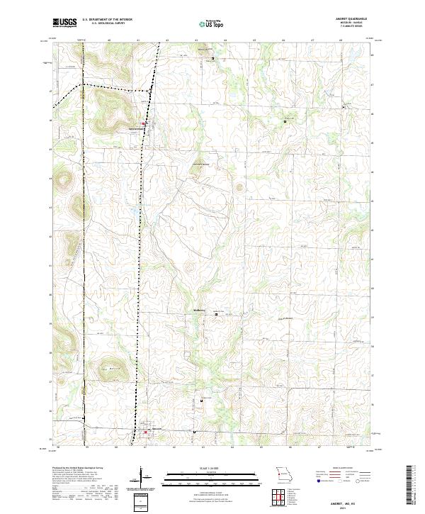 USGS US Topo 7.5-minute map for Amoret MOKS 2021 Online