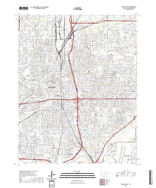 US Topo 7.5-minute map for Wichita East KS Sale