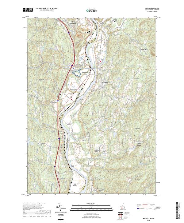 US Topo 7.5-minute map for Walpole NHVT For Sale