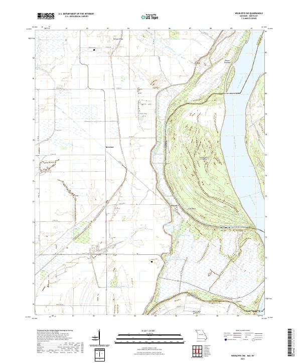 USGS US Topo 7.5-minute map for Wickliffe SW MOKY 2021 For Sale