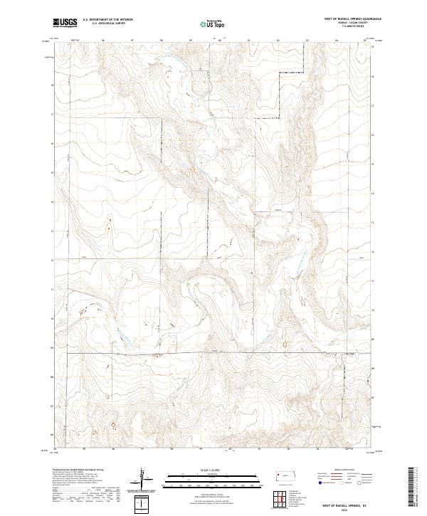 US Topo 7.5-minute map for West of Russell Springs KS For Discount