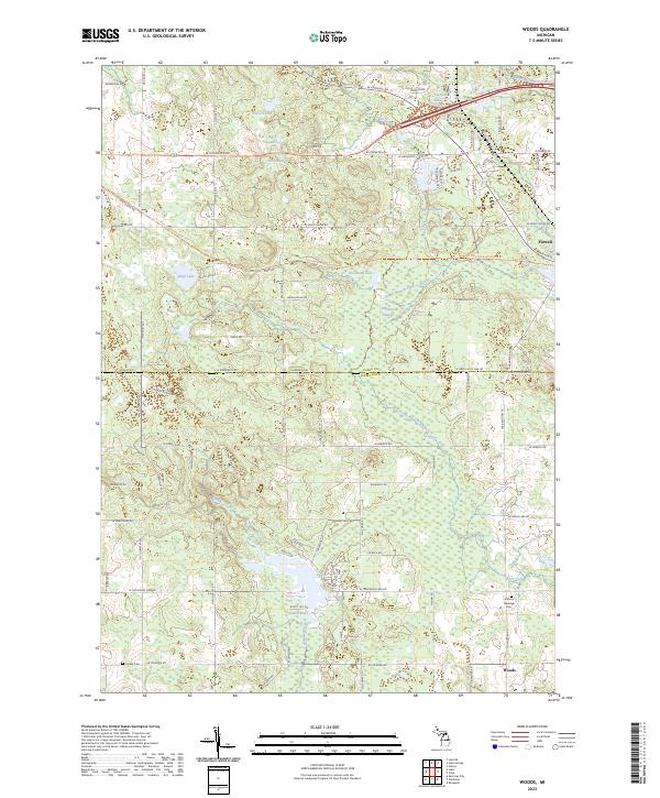 US Topo 7.5-minute map for Woods MI on Sale